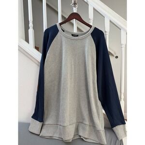 J. Peterman Mens Raglan Sweatshirt Grey Navy Blue Elbow Patches XL Pullover